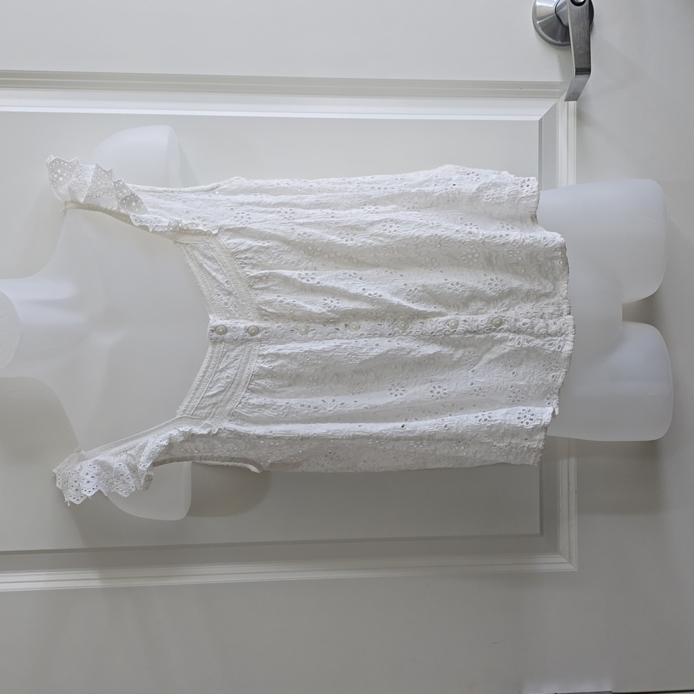 Lucky Brand White‎ Square Neck Eyelet Tank Top Size Large